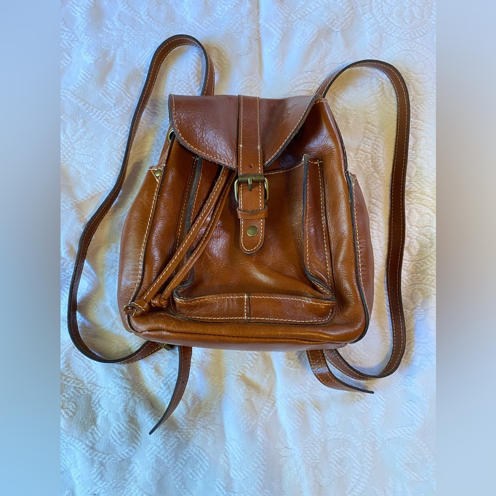 Patricia Nash, Brown Italian Leather, Adjustable Mini Backpack/Purse.